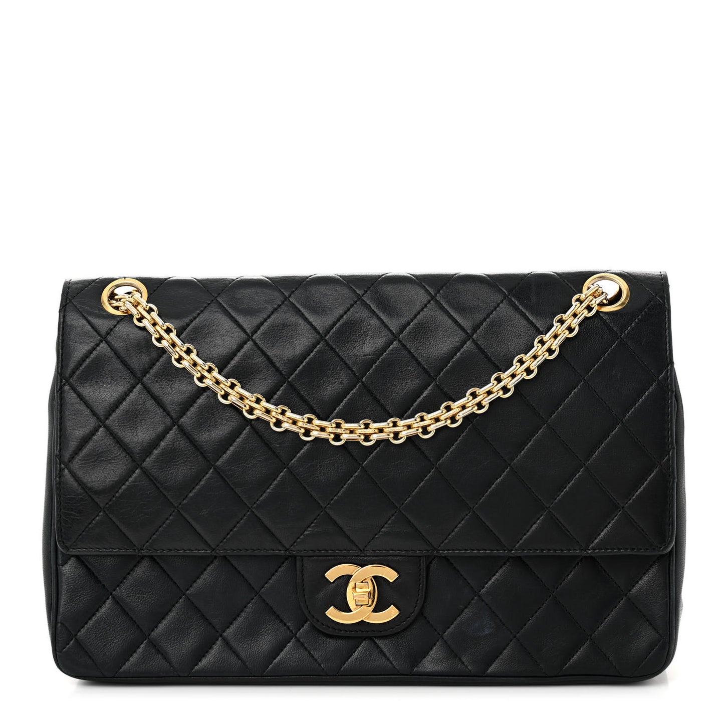 Lambskin Quilted Medium Double Flap Bijoux Chain Black