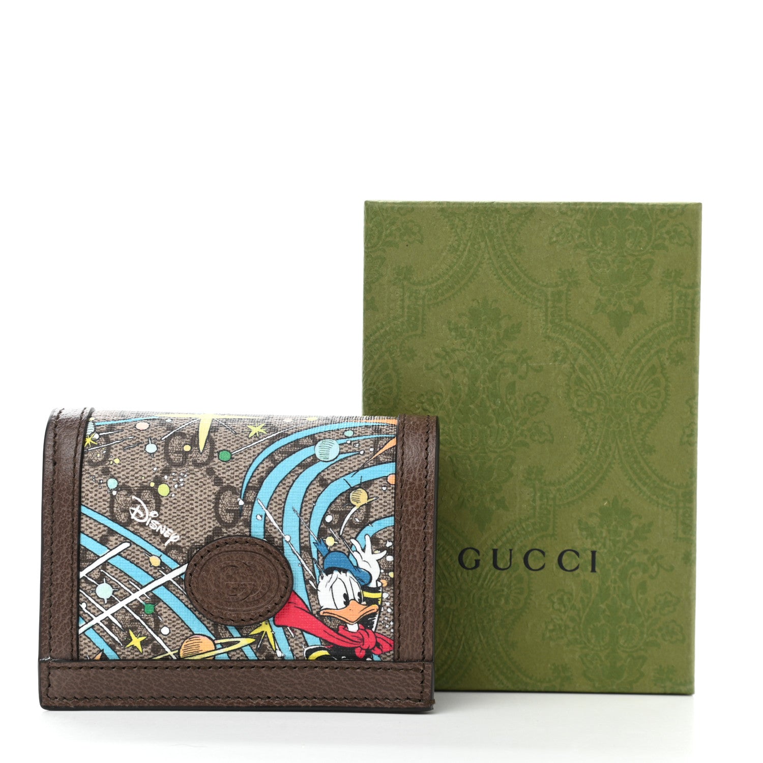 Gucci X DISNEY GG Supreme Monogram Donald Duck Interlocking G Card Case Beige Multicolor New Acero 8 of 8