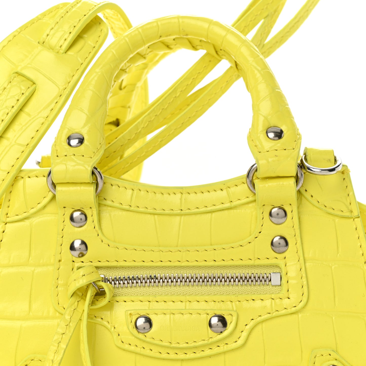 Calfskin Crocodile Embossed Neo Classic Hardware Nano City Crossbody Light Yellow