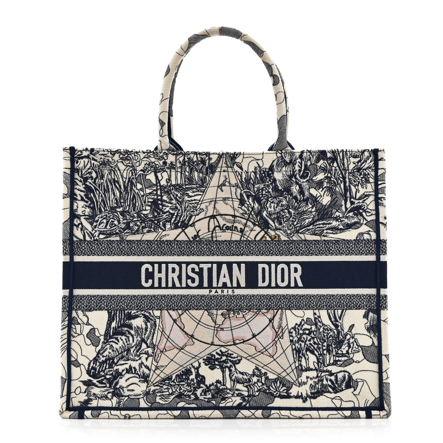 Canvas Embroidered Large Around The World Book Tote Blue