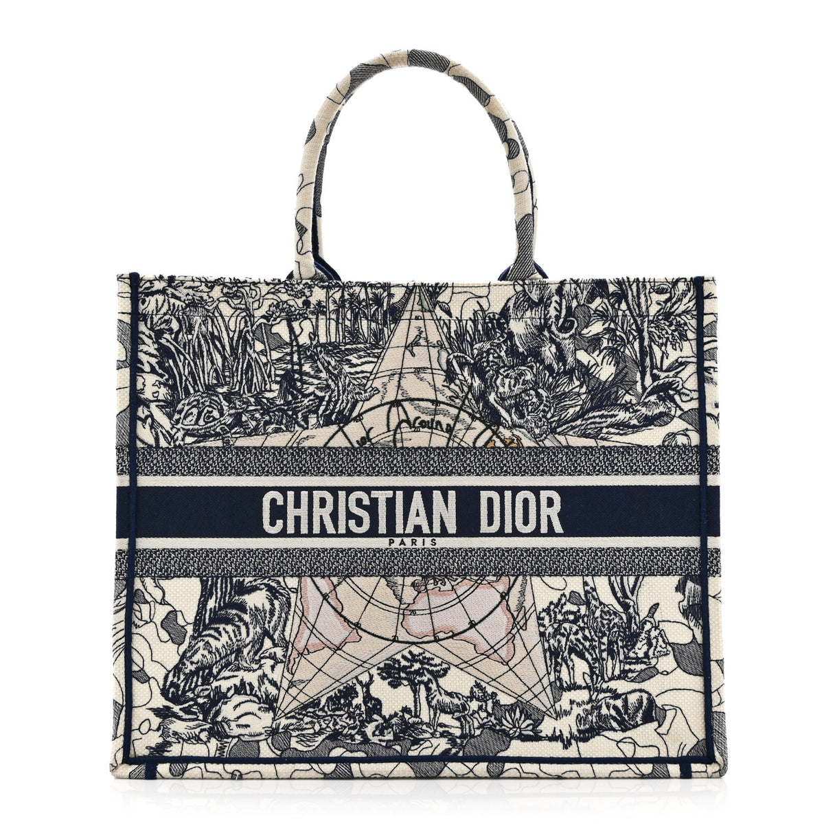 Christian Dior Canvas Embroidered Large Around The World Book Tote Blue 1 of 11