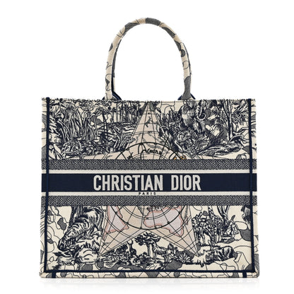 Christian Dior Canvas Embroidered Large Around The World Book Tote Blue 1 of 11