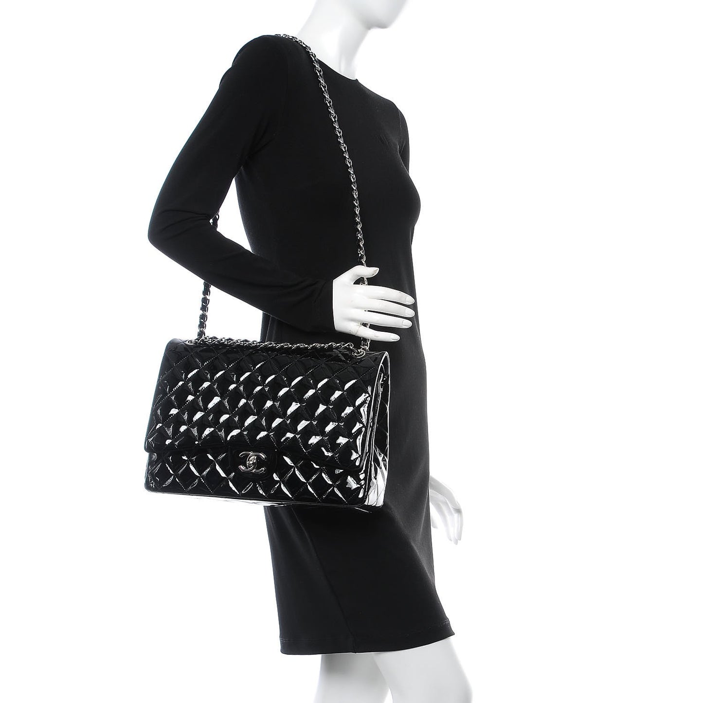 Patent Quilted Maxi Double Flap Black
