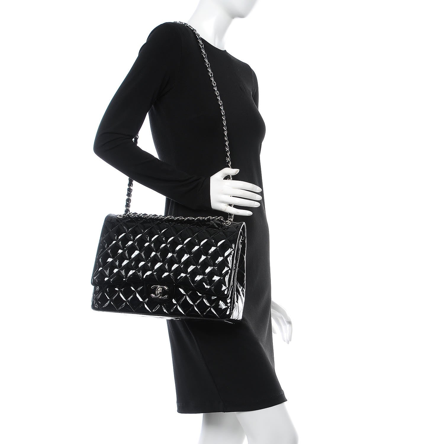 Chanel Patent Quilted Maxi Double Flap Black 2 of 8