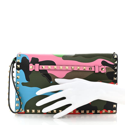 Valentino Garavani Nappa Canvas Camouflage Rockstud Wristlet Clutch Army Green Ninphea Parrot 3 of 10