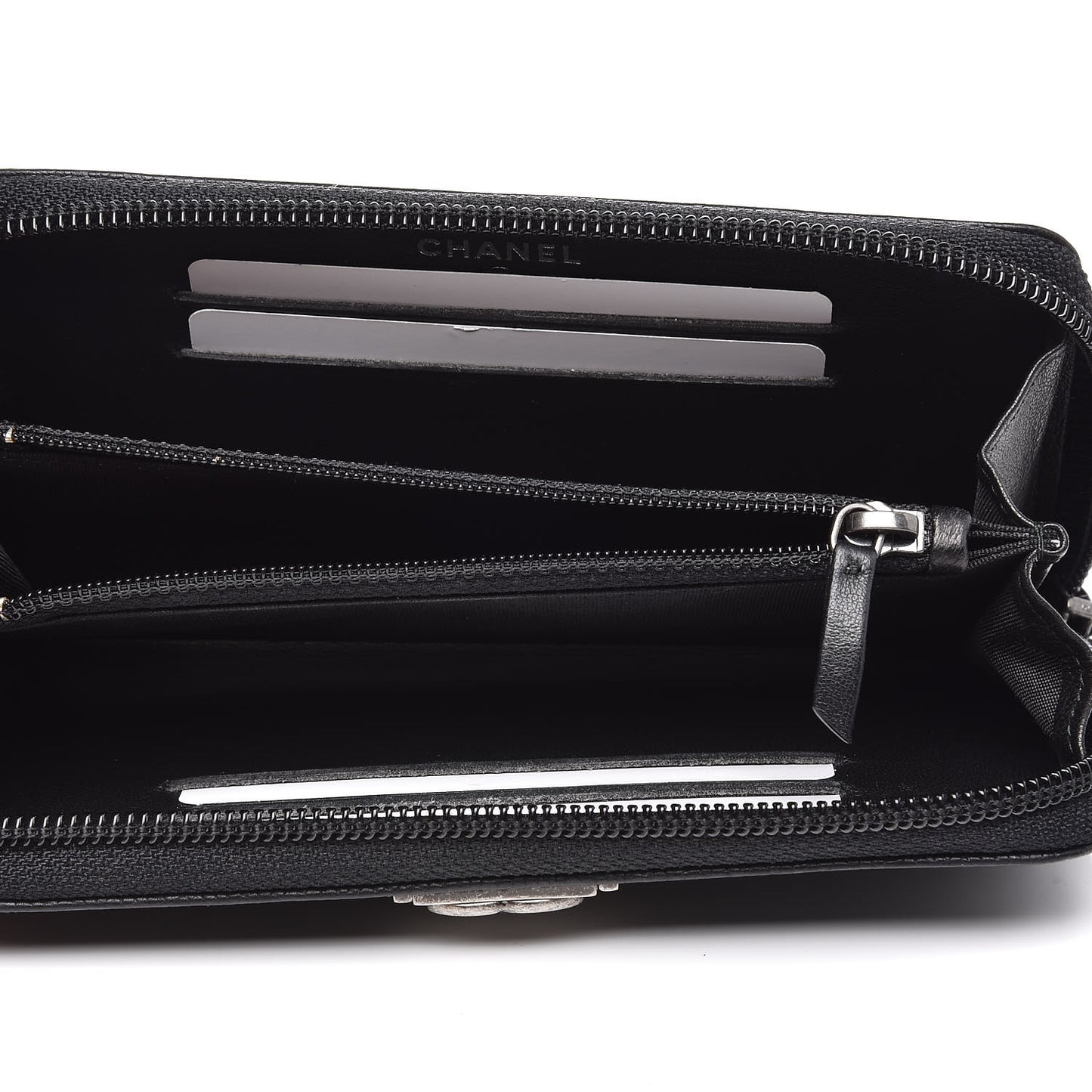 Caviar Quilted Small Boy Zip Around Wallet Black