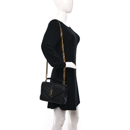Saint Laurent Sheepskin Matelasse Chevron Monogram Medium College Bag Black 3 of 8