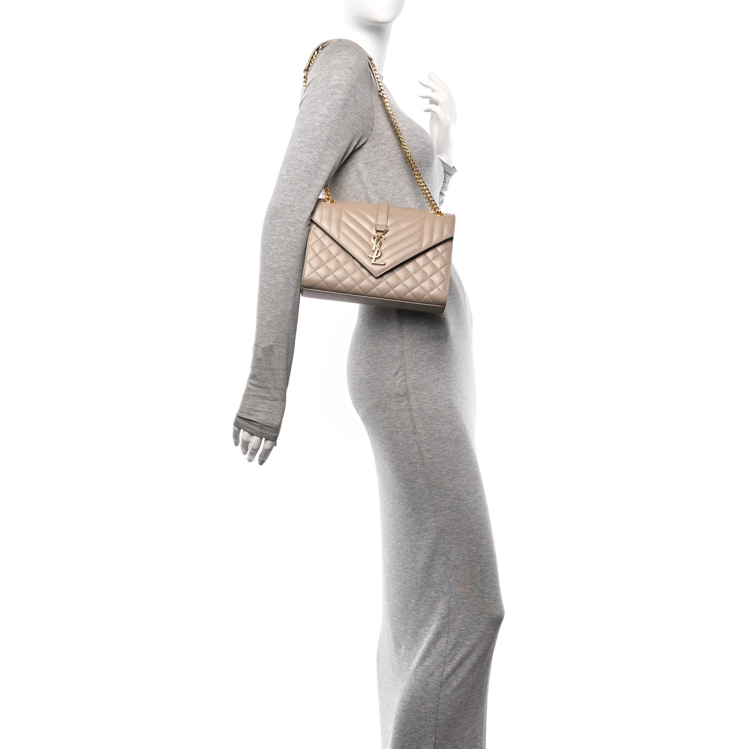 Saint Laurent Grain De Poudre Textured Mixed Matelasse Medium Triquilt Monogram Satchel Dark Beige 2 of 10
