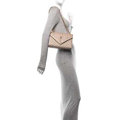 Saint Laurent Grain De Poudre Textured Mixed Matelasse Medium Triquilt Monogram Satchel Dark Beige 2 of 10