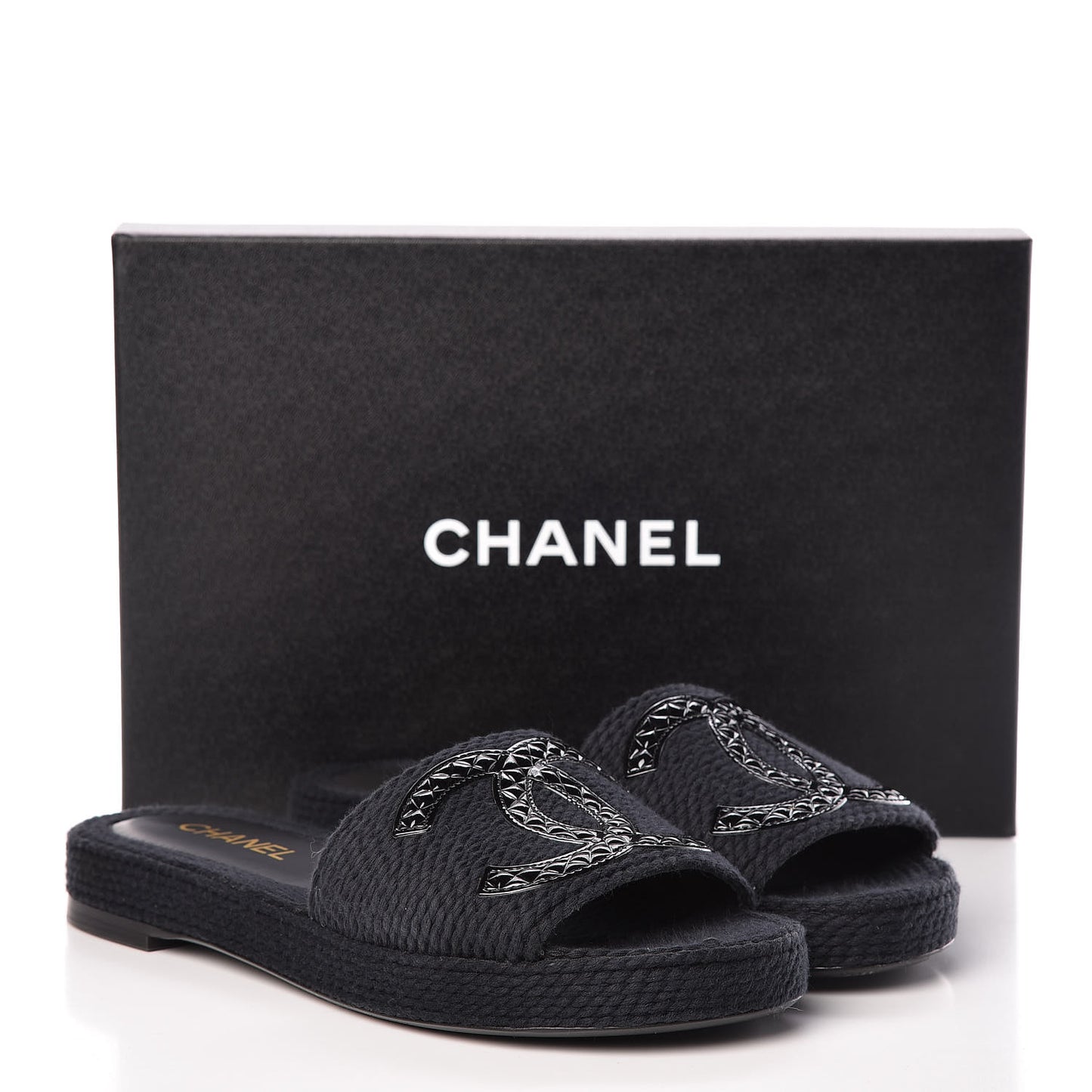 Cord CC Espadrille Slip On Sandals 40 Black