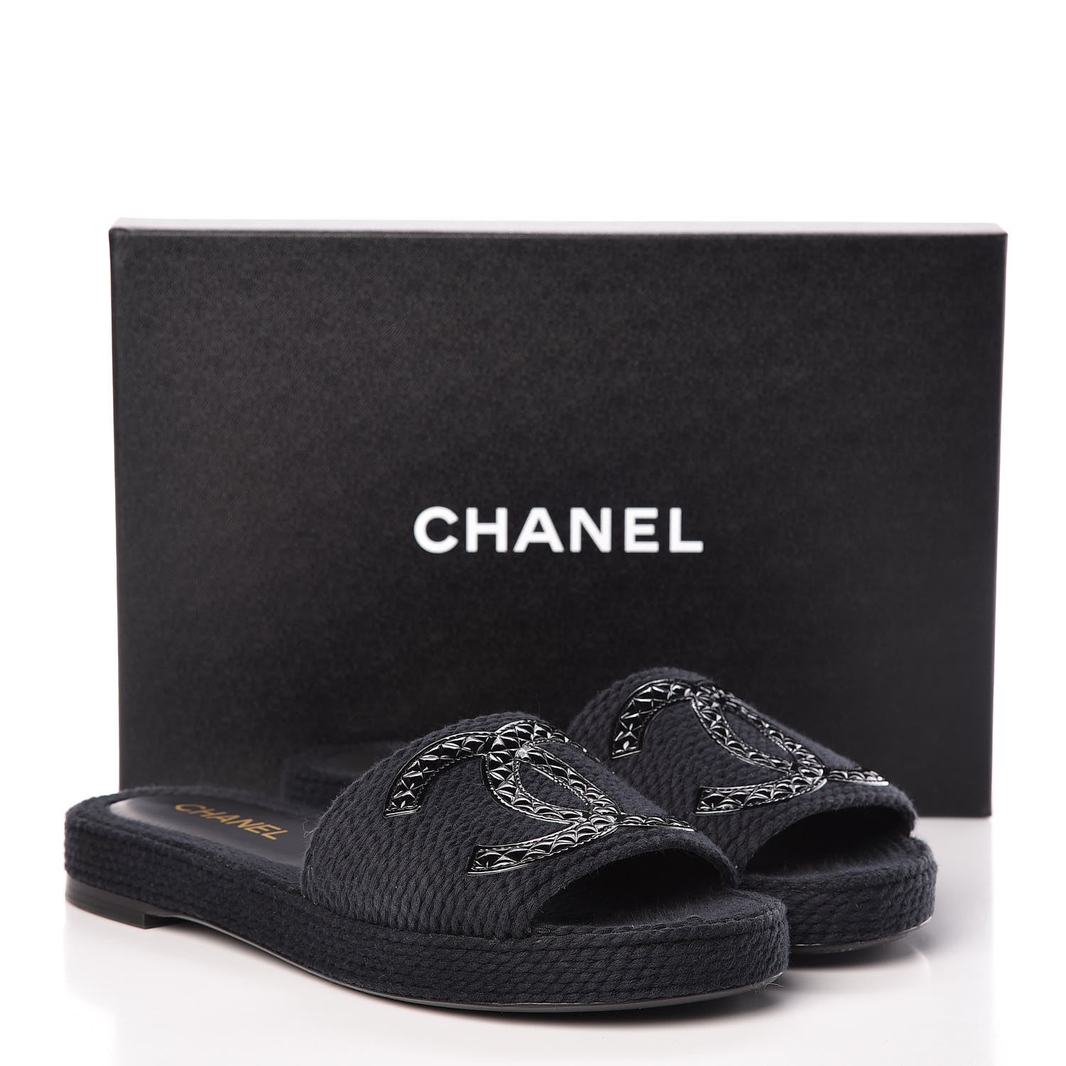 Chanel Cord CC Espadrille Slip On Sandals 40 Black 15 of 15