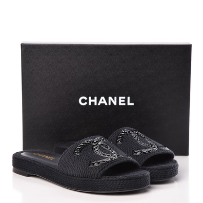 Chanel Cord CC Espadrille Slip On Sandals 40 Black 15 of 15