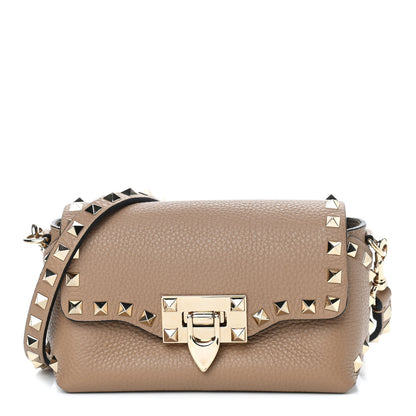 Valentino Garavani Pebbled Calfskin Mini Rockstud Crossbody Bag Deep Alpaca 1 of 8