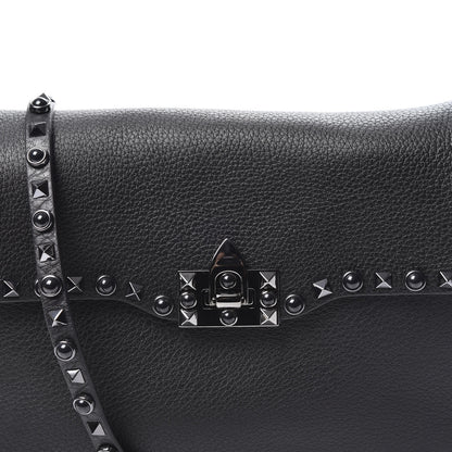 Valentino Garavani Pebbled Calfskin Onyx Medium Rockstud Rolling Flap Saddle Bag Black 8 of 8