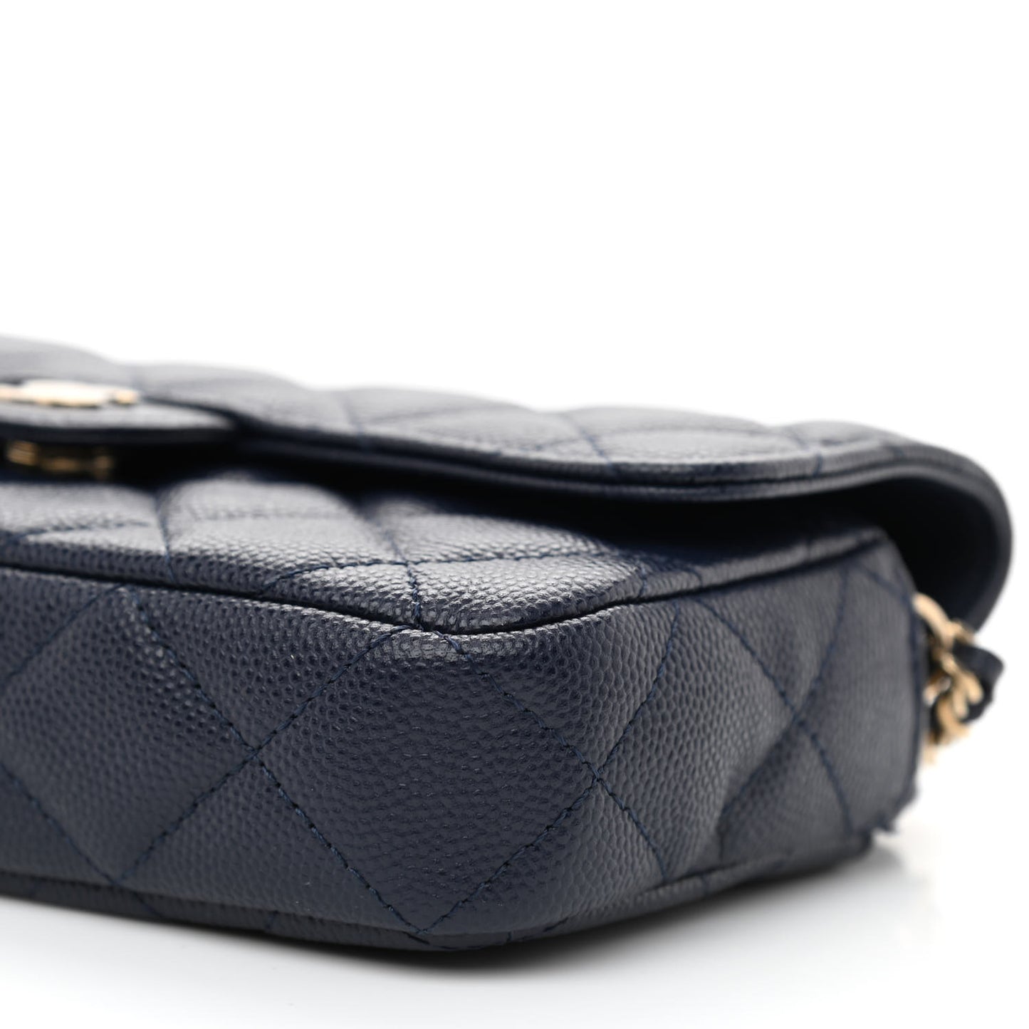 Caviar Quilted Flap Phone Holder With Chain Navy