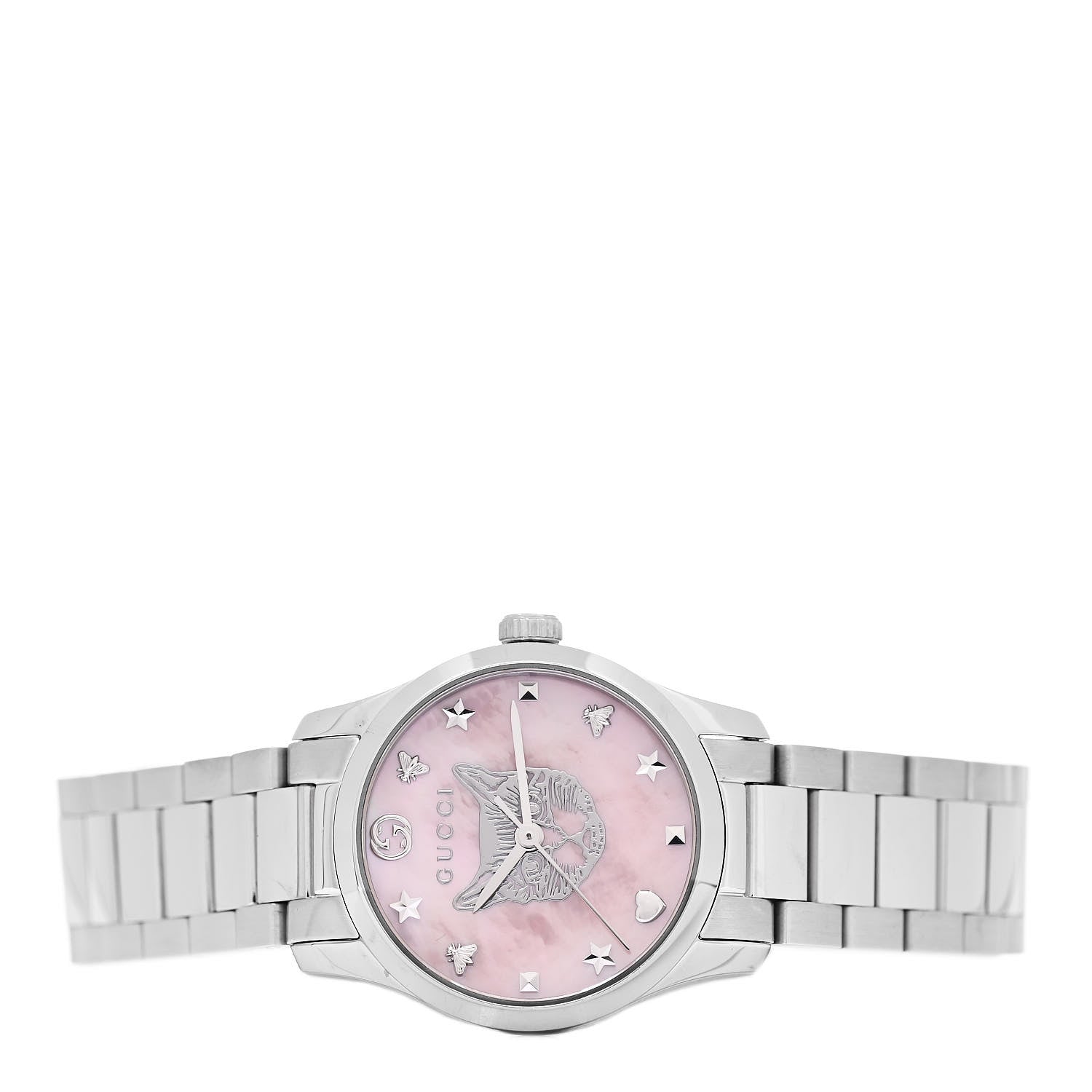 Gucci Stainless Steel Pink Mother of Pearl 27mm G-Timeless Cat Quartz Watch 2 of 4