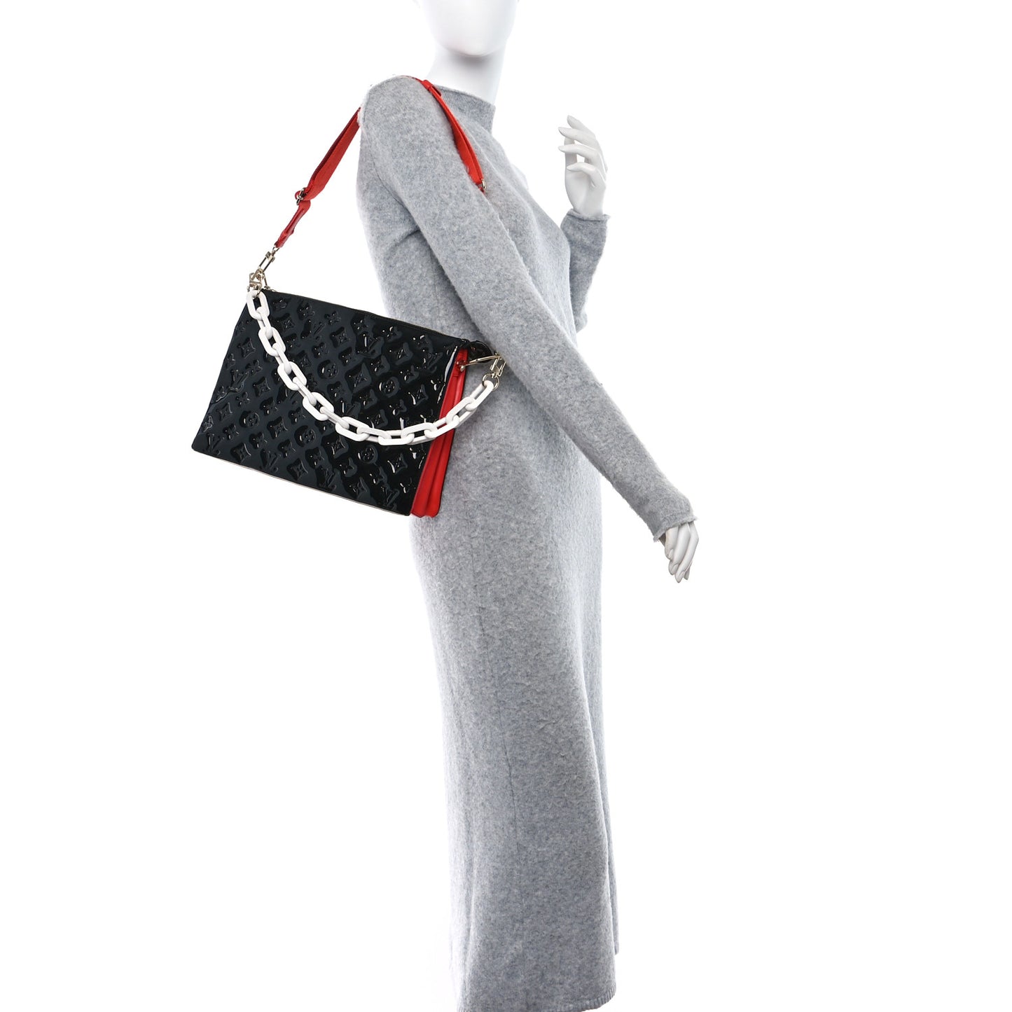 Patent Embossed Monogram Lambskin Coussin MM Black Red