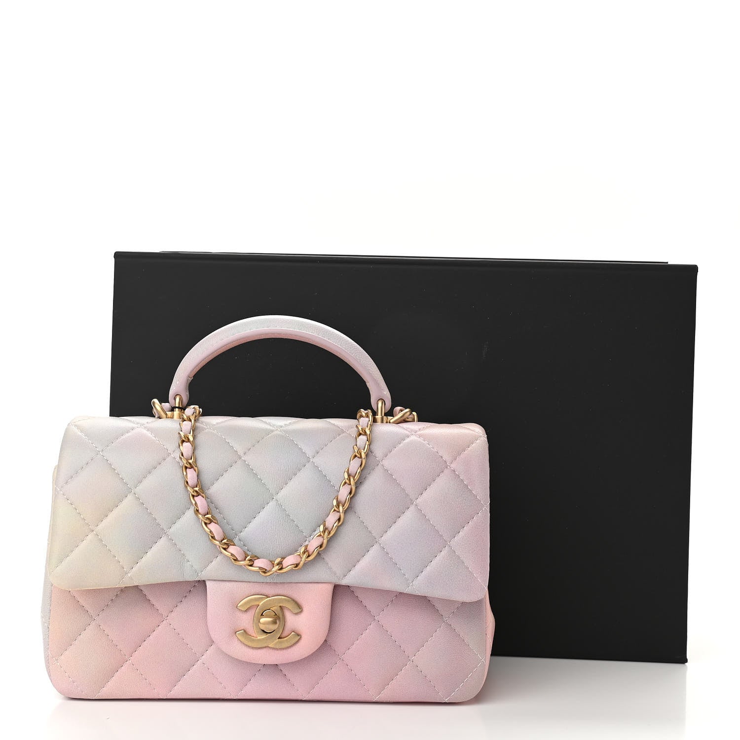 Chanel Lambskin Quilted Ombre Mini Top Handle Rectangular Flap Pink Multicolor 10 of 10