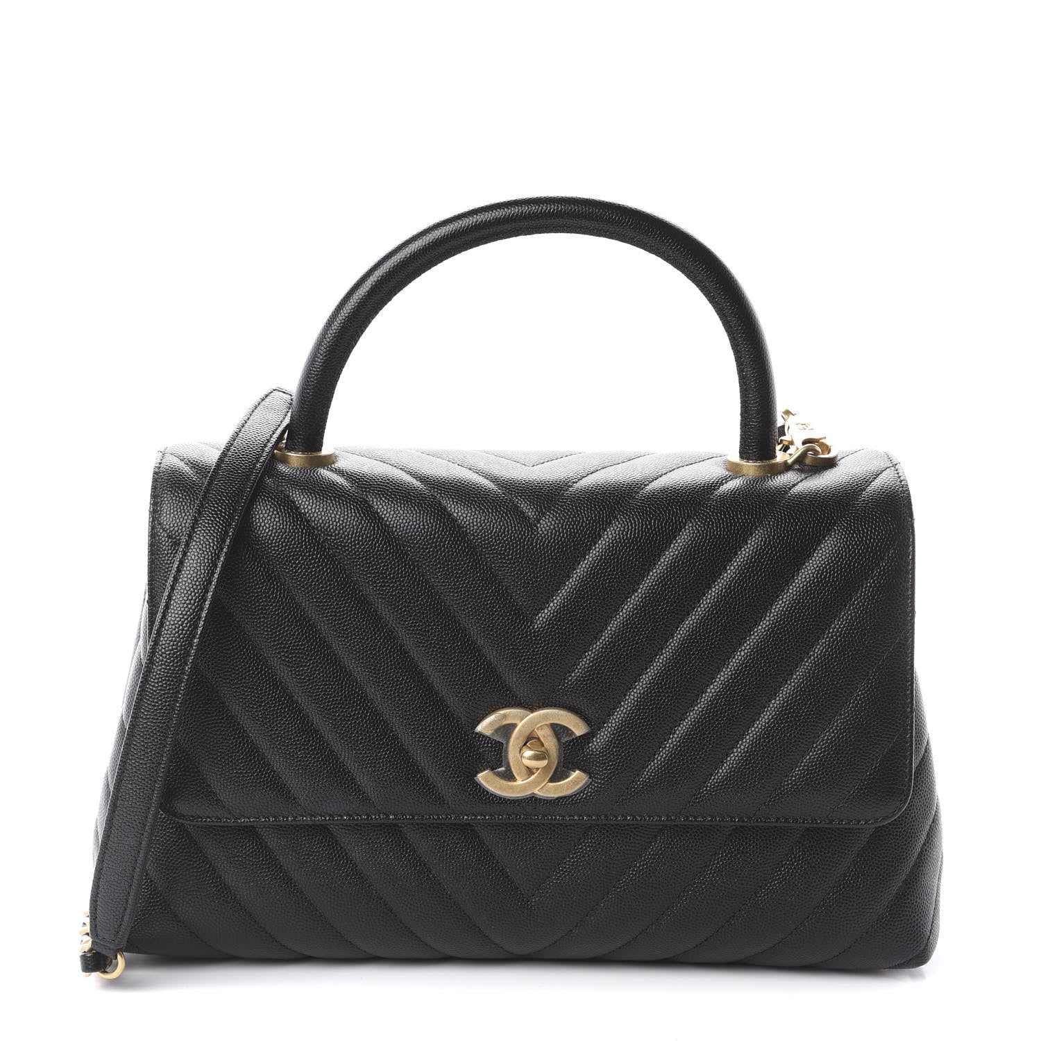 Chanel Caviar Chevron Quilted Small Coco Handle Flap Black 1 of 17
