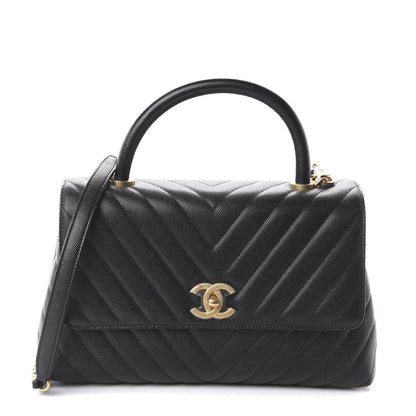 Chanel Caviar Chevron Quilted Small Coco Handle Flap Black 1 of 17