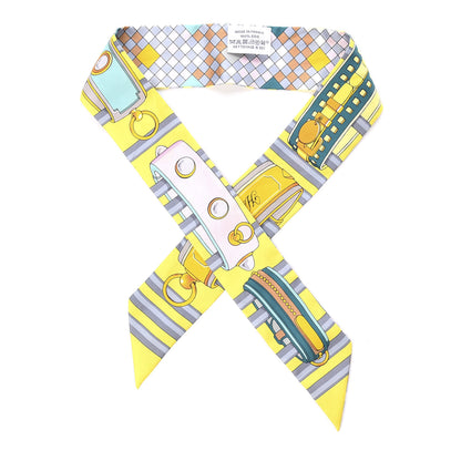 Hermes Silk Colliers De Chiens Remix Twilly Jaune Vif Gris Perle 1 of 4