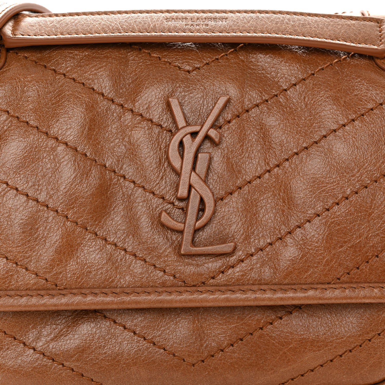 Saint Laurent Crinkled Calfskin Matelasse Monogram Baby Niki Chain Satchel Light Caramel 7 of 10