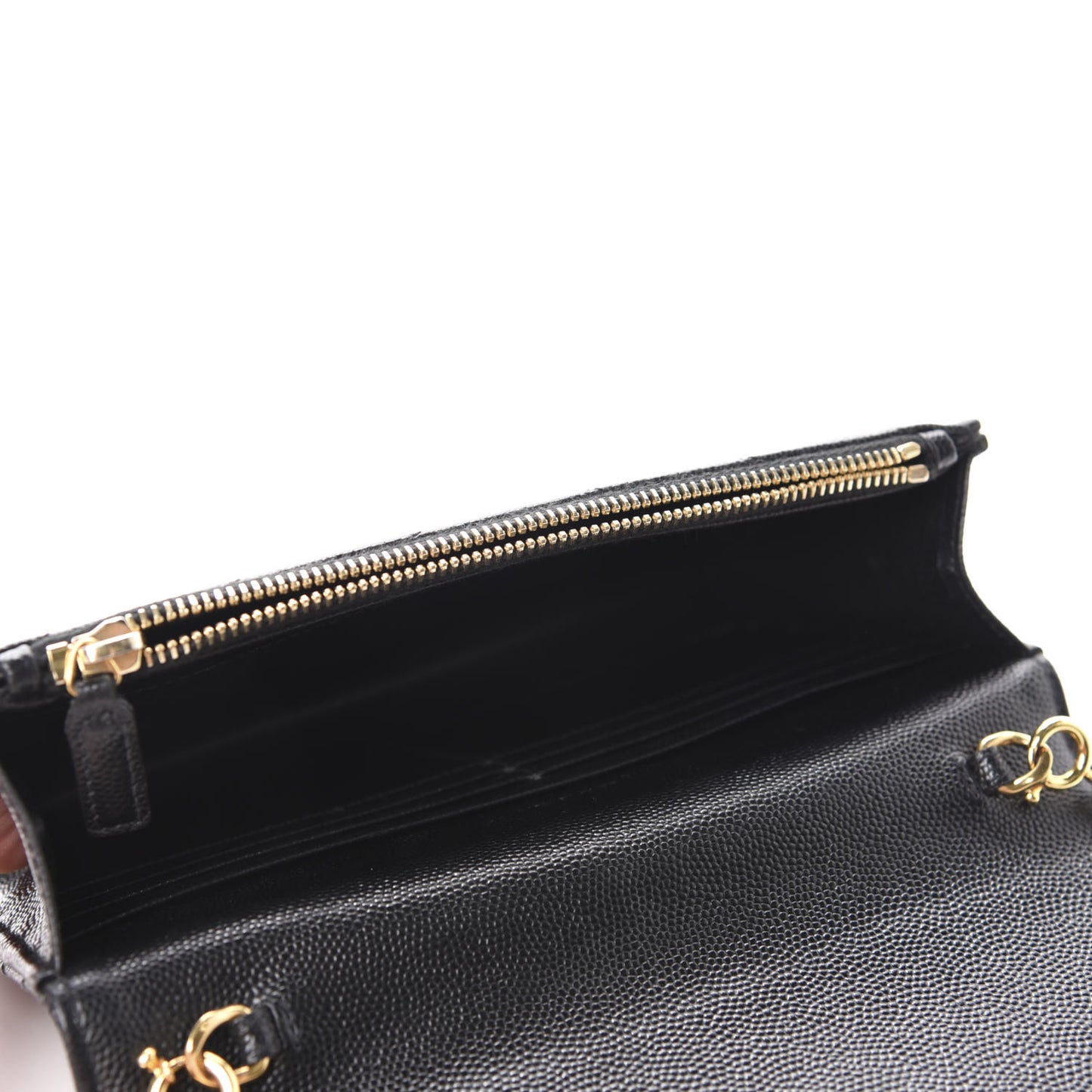 Grain De Poudre Matelasse Chevron Monogram Envelope Chain Wallet Black