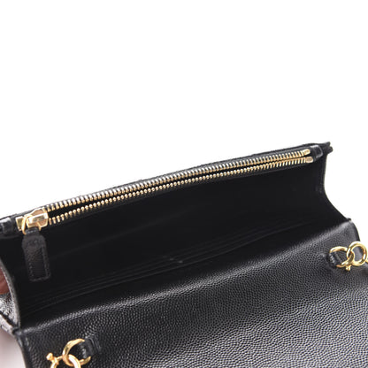 Saint Laurent Grain De Poudre Matelasse Chevron Monogram Envelope Chain Wallet Black 6 of 13