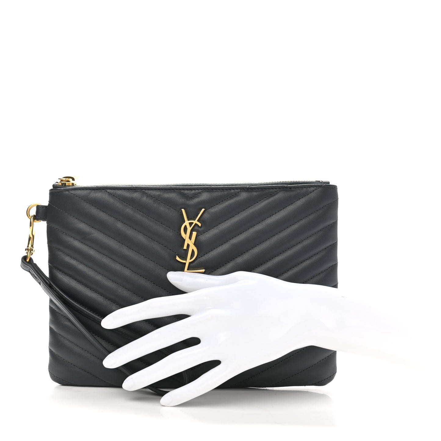 Calfskin Matelasse Chevron Monogram A5 Wristlet Dark Smog