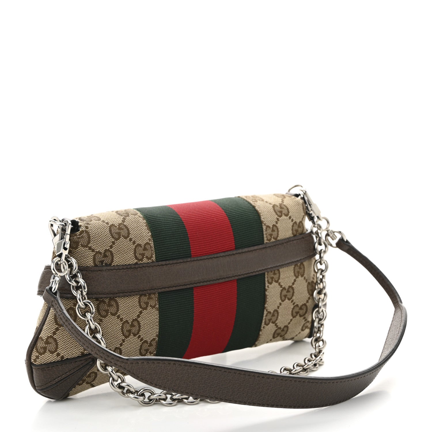 Gucci Monogram Textured Dollar Calfskin Heavy Grosgrain Web Medium Maxi Horsebit Chain Shoulder Bag Beige Ebony New Acero 3 of 11