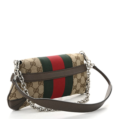 Gucci Monogram Textured Dollar Calfskin Heavy Grosgrain Web Medium Maxi Horsebit Chain Shoulder Bag Beige Ebony New Acero 3 of 11