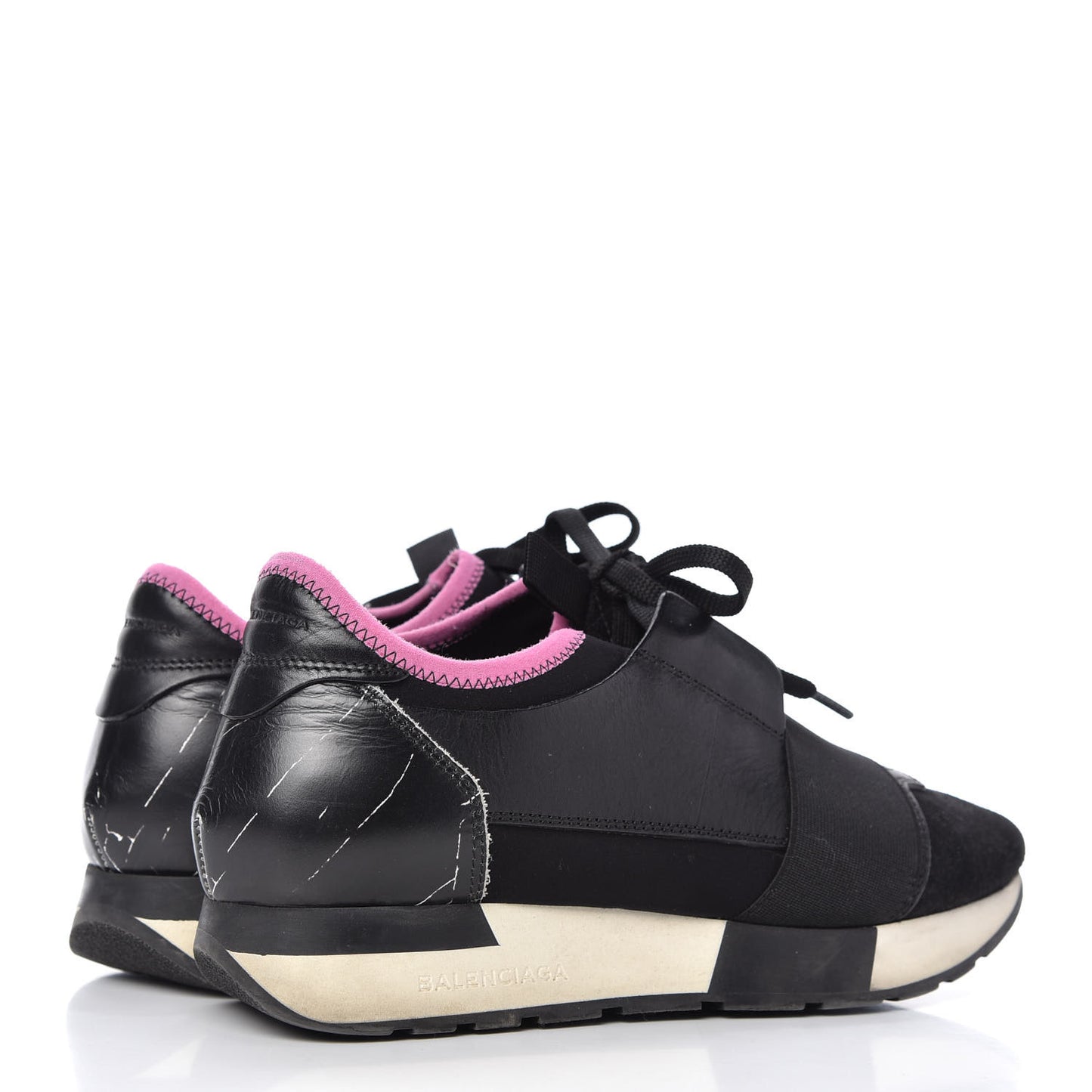Calfskin Womens Race Runner Sneakers 36 Black Hardware Pink
