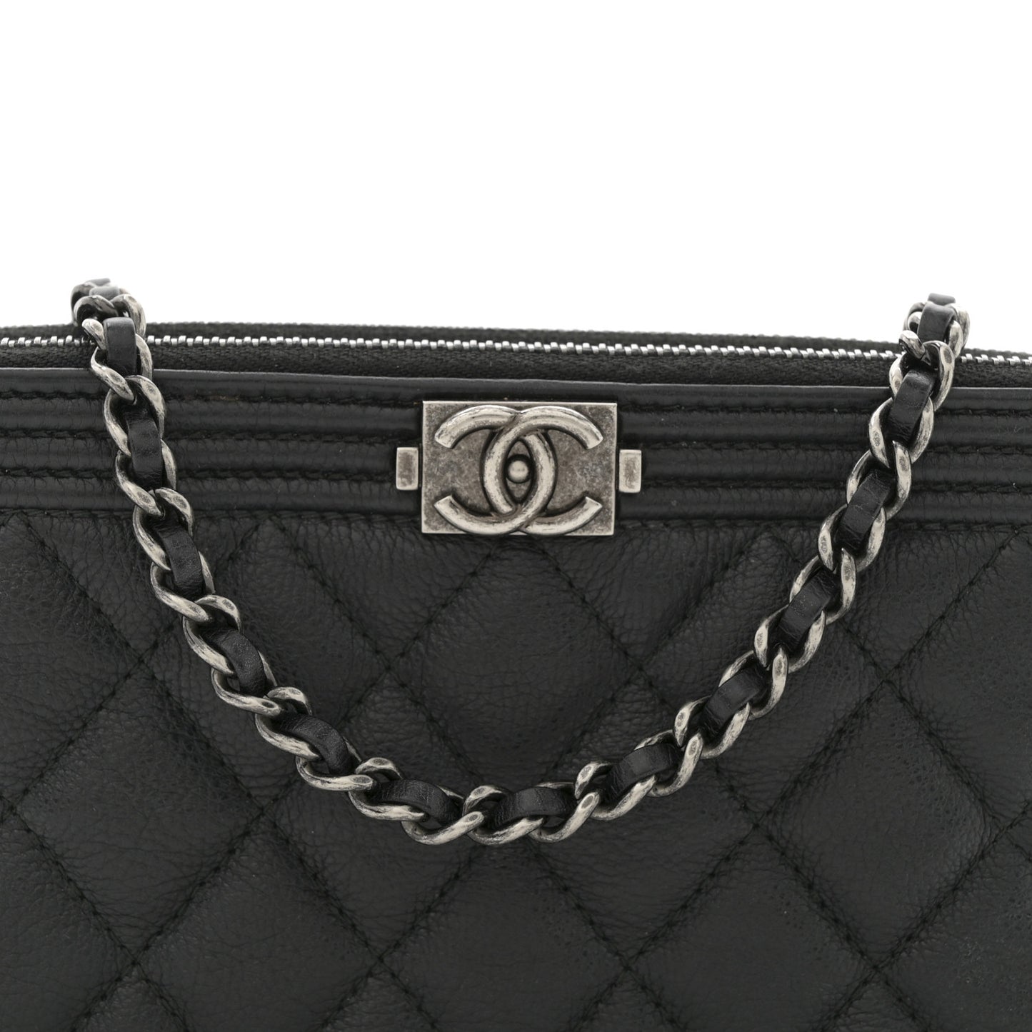 Caviar Quilted Small Boy Clutch With Chain Black