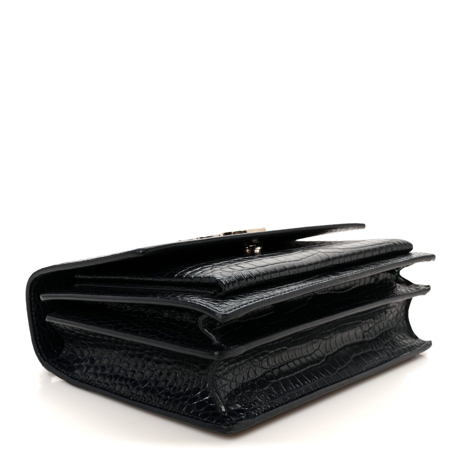 Saint Laurent Calfskin Crocodile Embossed Medium Monogram Sunset  Deep Marine 4 of 12
