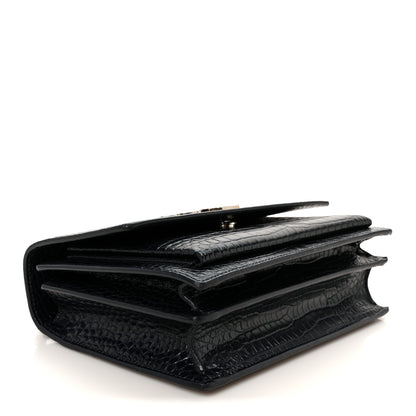 Saint Laurent Calfskin Crocodile Embossed Medium Monogram Sunset  Deep Marine 4 of 12