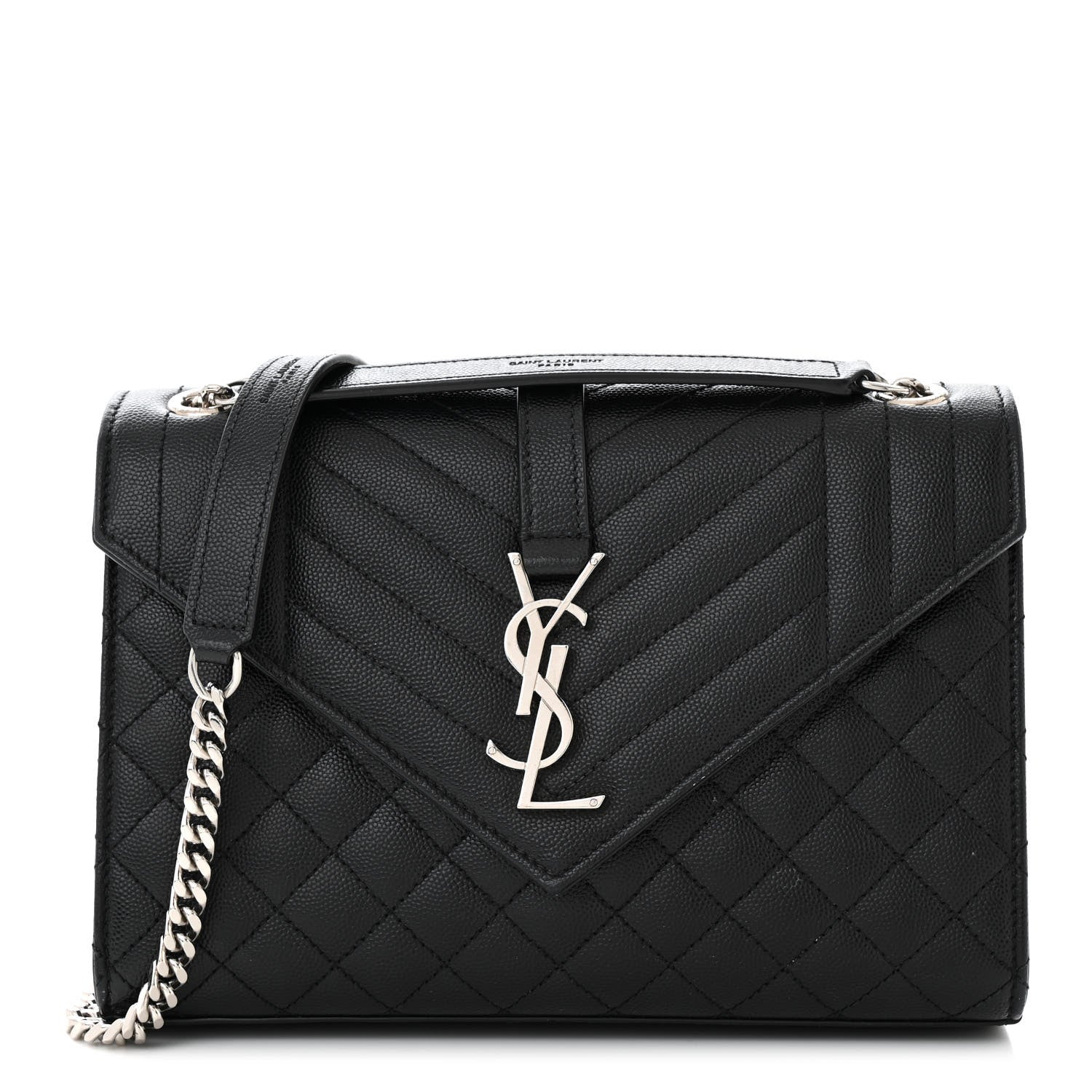 Saint Laurent Grain De Poudre Textured Mixed Matelasse Triquilt Medium Monogram Satchel Black 1 of 13