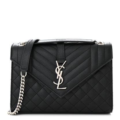 Saint Laurent Grain De Poudre Textured Mixed Matelasse Triquilt Medium Monogram Satchel Black 1 of 13