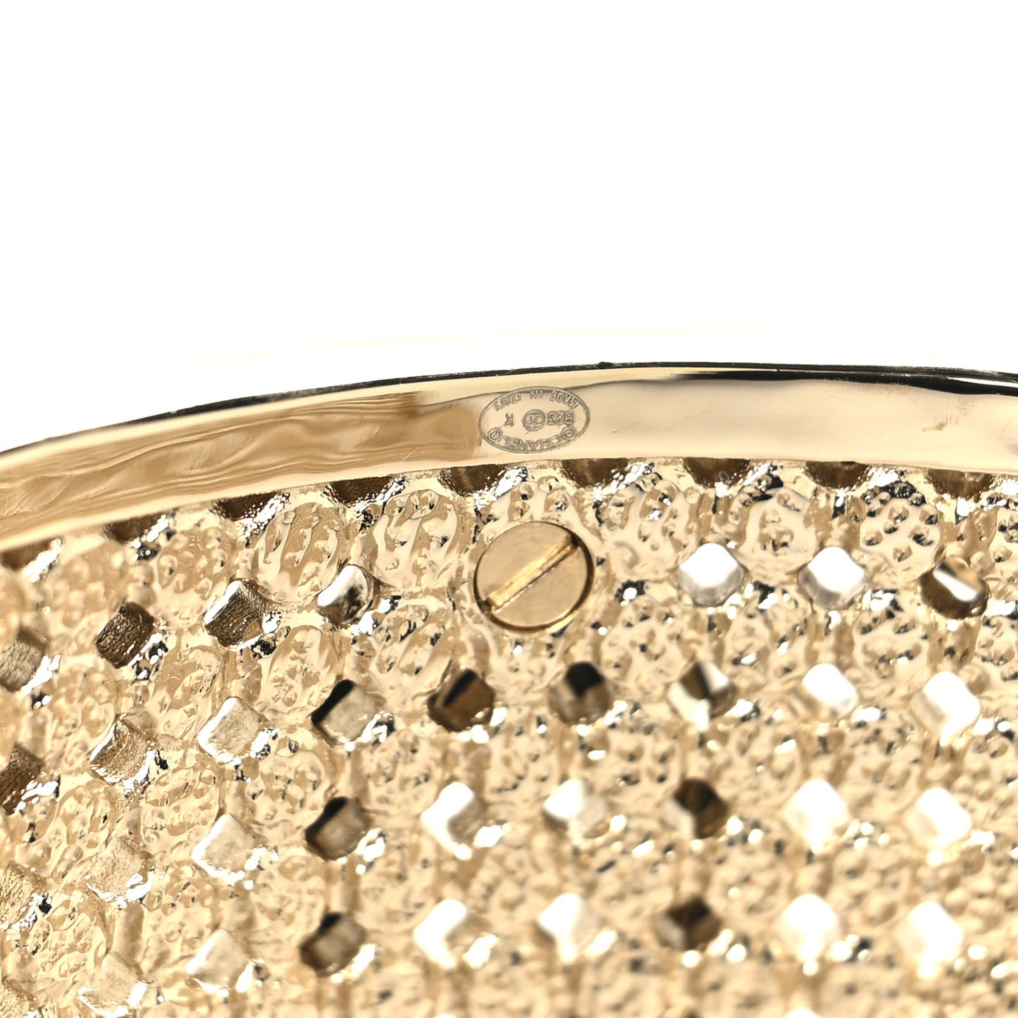 Metal Crystal CC Cuff Bracelet M Black Gold