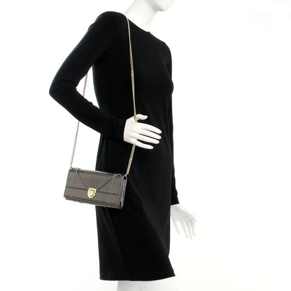 Christian Dior Metallic Grained Calfskin Diorama Croisiere Chain Wallet Gunmetal Grey 2 of 7