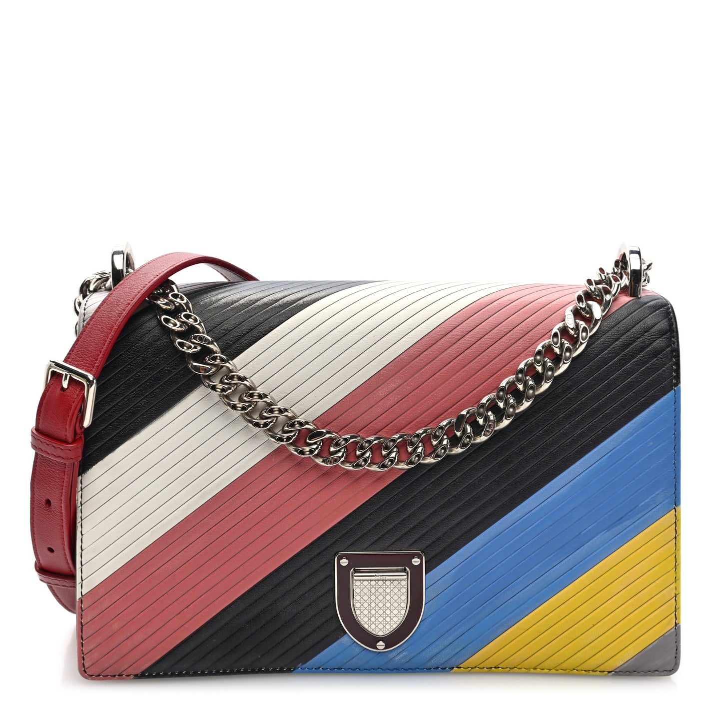 Lambskin Diagonal Quilted Diorama Flap Bag Black Multicolor