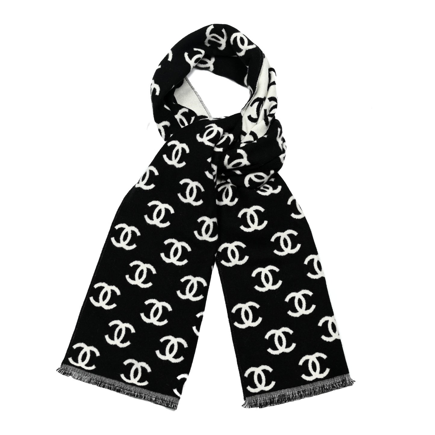 Wool Cashmere CC Scarf Black White