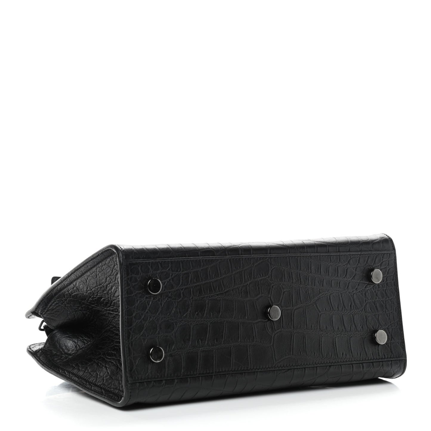 Calfskin Crocodile Embossed Monogram Baby Cabas Black