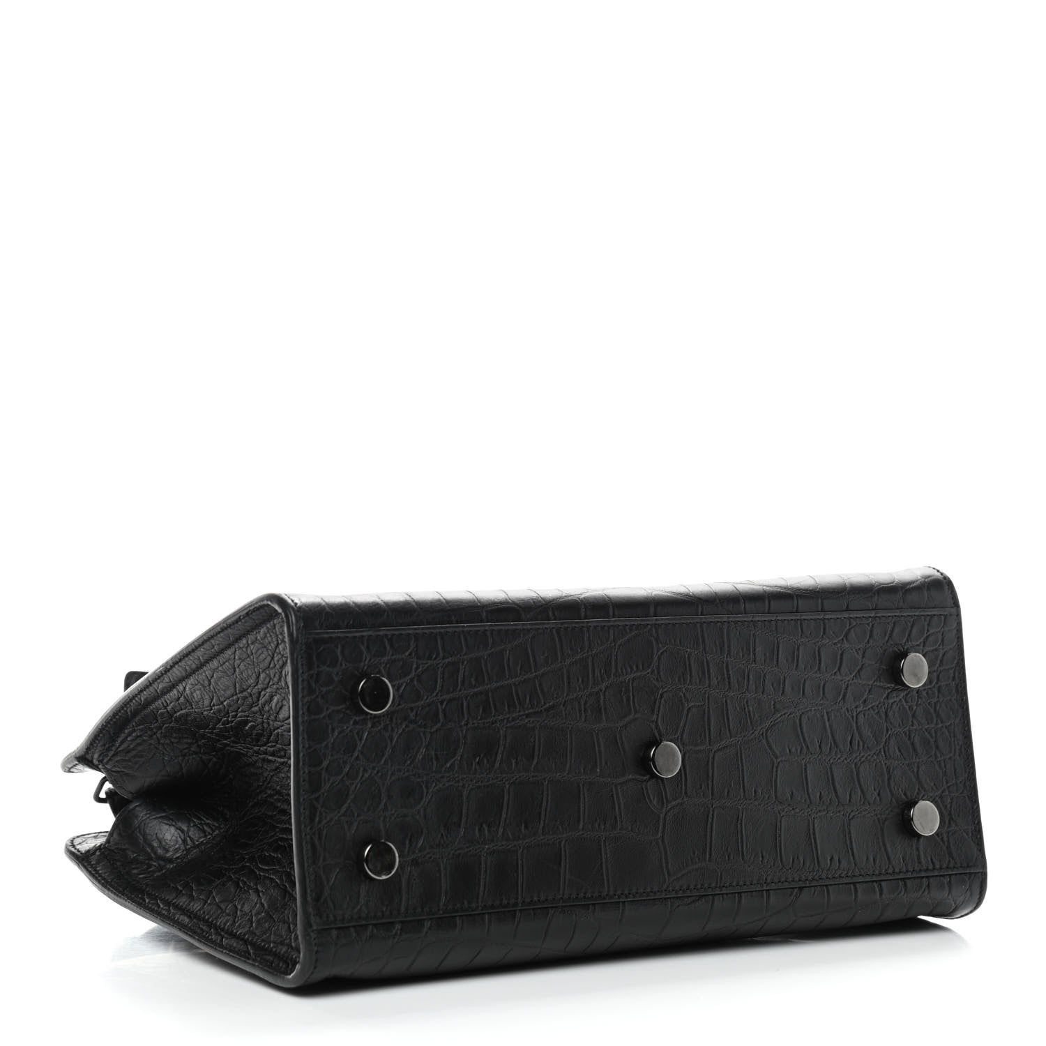 Saint Laurent Calfskin Crocodile Embossed Monogram Baby Cabas Black 4 of 9