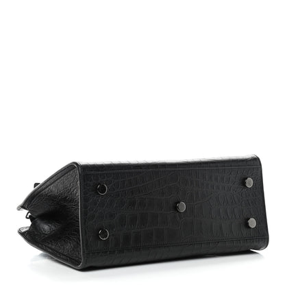 Saint Laurent Calfskin Crocodile Embossed Monogram Baby Cabas Black 4 of 9