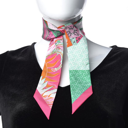 Hermes Silk Cheval Phoenix Twilly Fuchsia Vert Rose 2 of 5