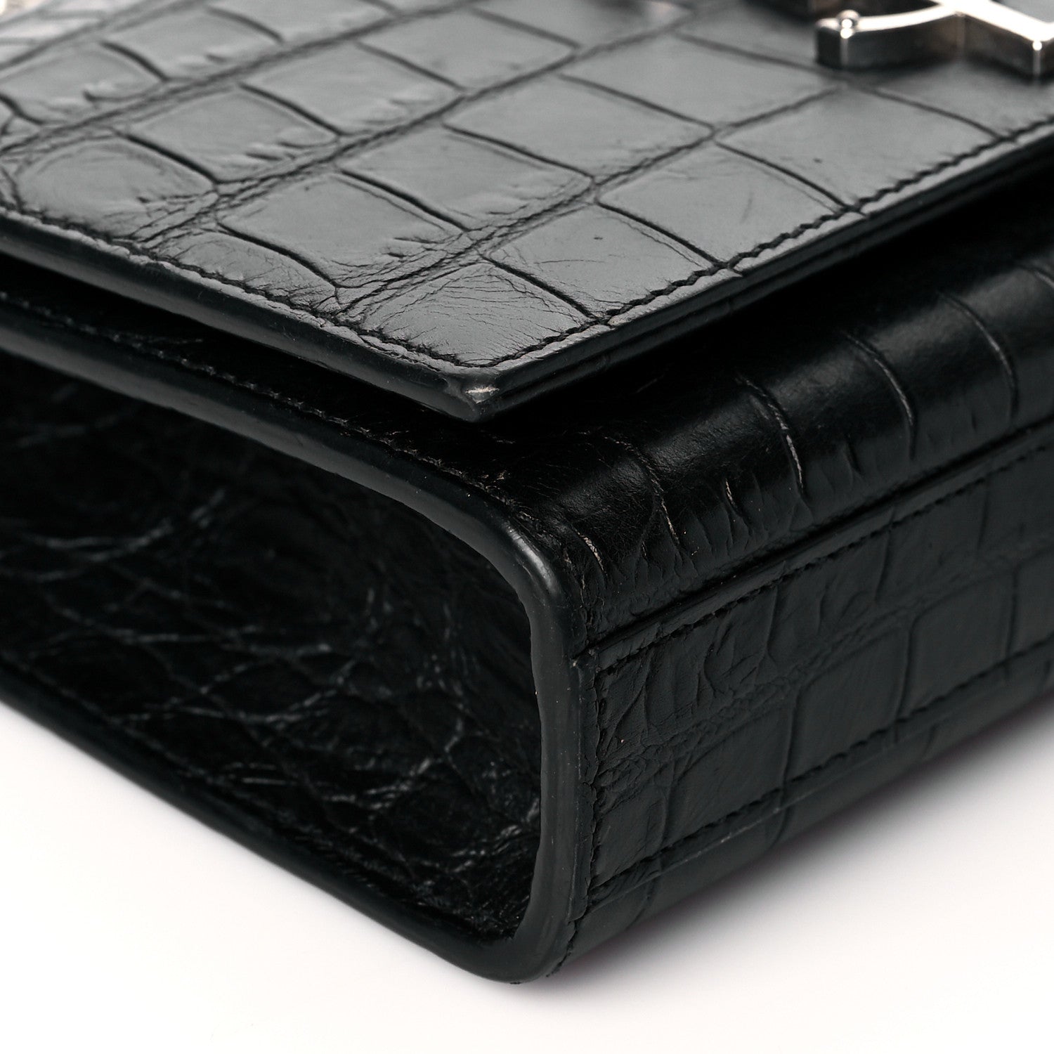 Saint Laurent Calfskin Crocodile Embossed Monogram Small Kate Tassel Satchel Black 9 of 10