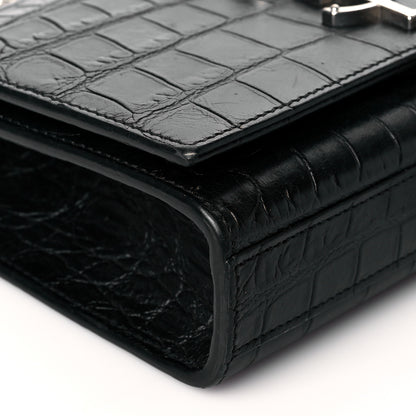 Saint Laurent Calfskin Crocodile Embossed Monogram Small Kate Tassel Satchel Black 9 of 10