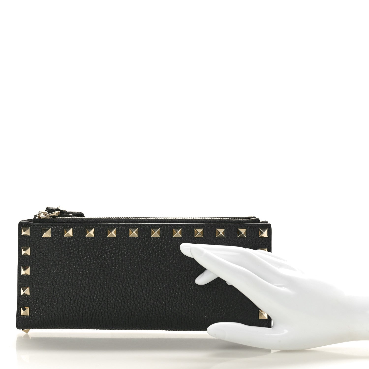 Valentino Garavani Pebbled Calfskin Rockstud Fold Zip Wallet Black 2 of 7