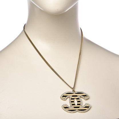 Chanel Crystal Enamel Striped CC Pendant Necklace Gold 2 of 6