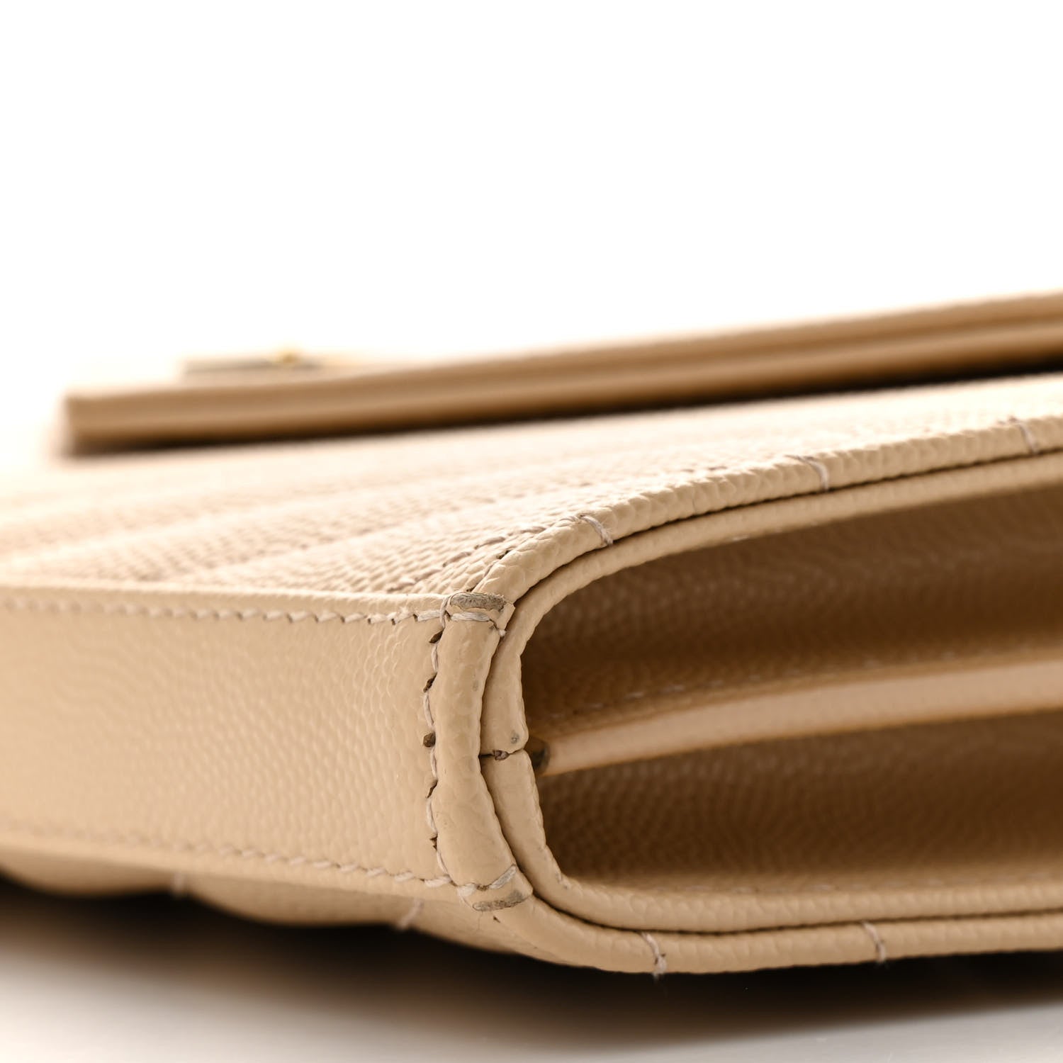 Saint Laurent Grain De Poudre Matelasse Chevron Monogram Chain Wallet Nude Powder 10 of 14